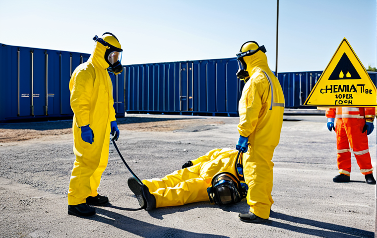 HAZMAT Training Simulation**
"A fully clothed HAZMAT team in protective gear participates in a training simulation on a contained site, resolving a simulated chemical spill. Appropriate content, safe for work, professional training environment, perfect anatomy, correct proportions, well-lit scene, family-friendly."
**