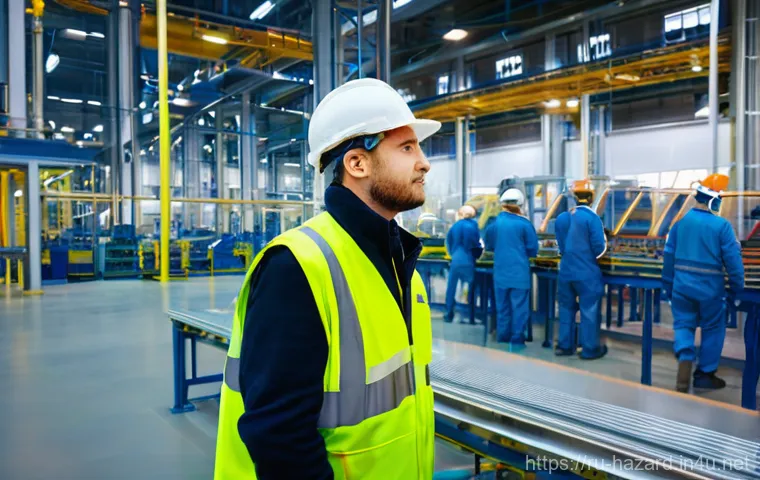 위험물관리사 취업 성공 사례와 후기 - **Prompt:** A vibrant scene inside a high-tech Russian manufacturing facility. An industrial safety ...