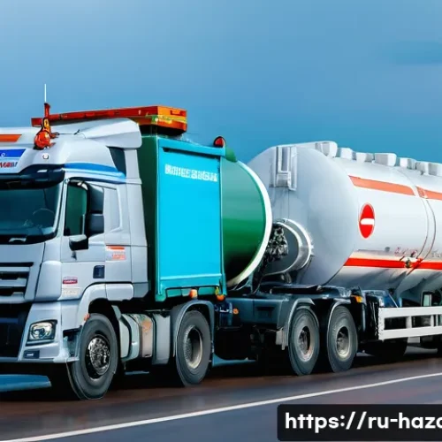 위험물관리사 자격증으로 창업 가능한 분야 - A high-tech hazardous materials transportation scene featuring a modern tanker truck with corrosion-...