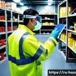 Home 20 위험물관리사 면접 대비 예상 질문과 답변 - A professional hazardous materials worker in a modern industrial facility, wearing full personal pro...