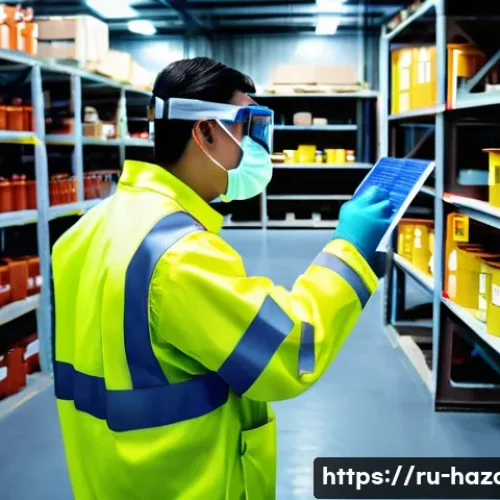 Home 32 위험물관리사 면접 대비 예상 질문과 답변 - A professional hazardous materials worker in a modern industrial facility, wearing full personal pro...