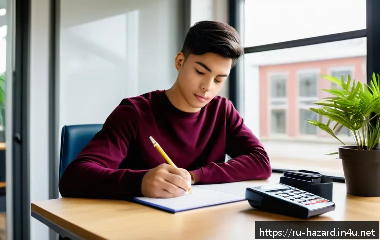 위험물관리사 실기 시험 당일 준비 팁 - A focused young adult student sitting at a clean, organized desk in a bright, modern study room with...